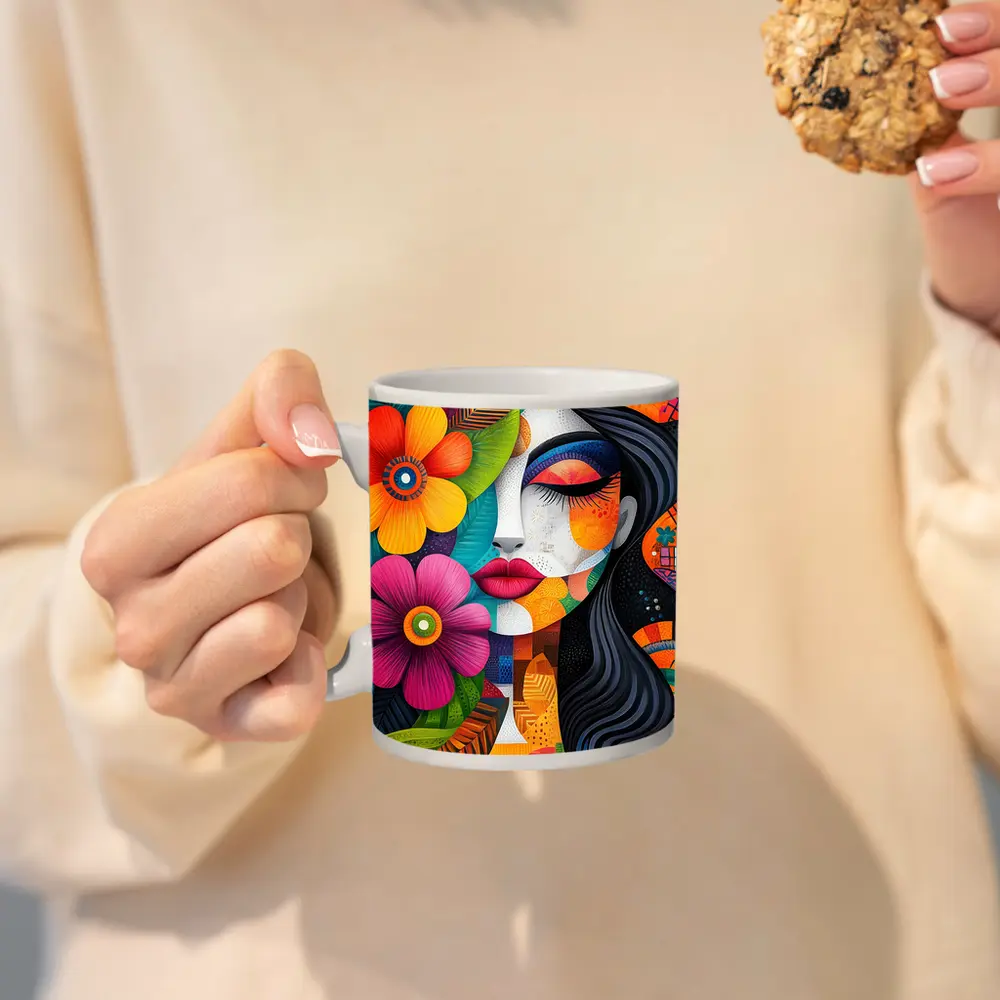 Colorful Floral Woman Abstract Pop Art – Mugs