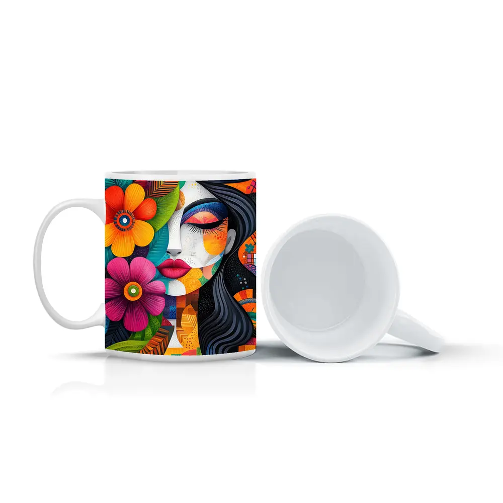 Colorful Floral Woman Abstract Pop Art – Mugs