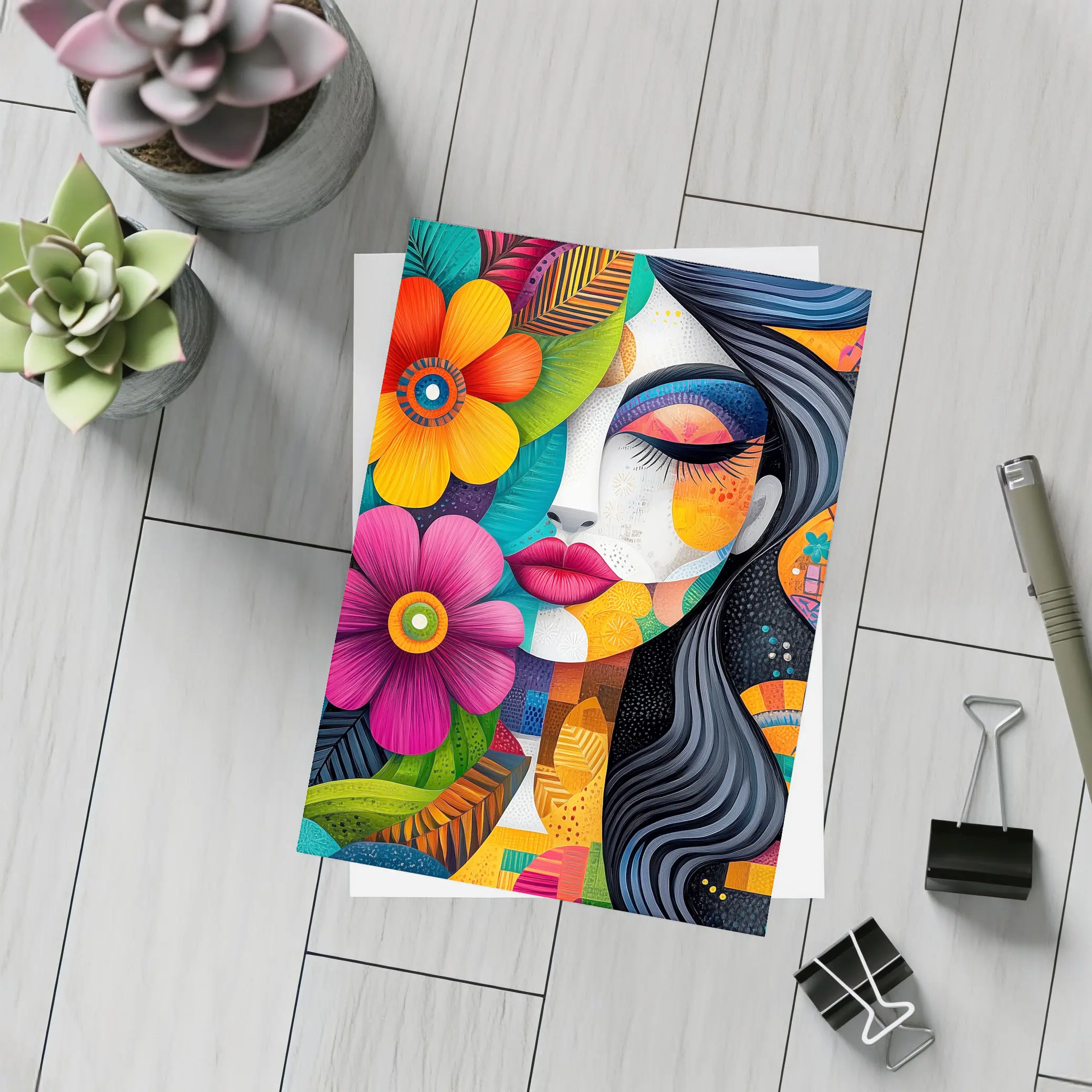 Colorful Floral Woman Abstract Pop Art – Postcards