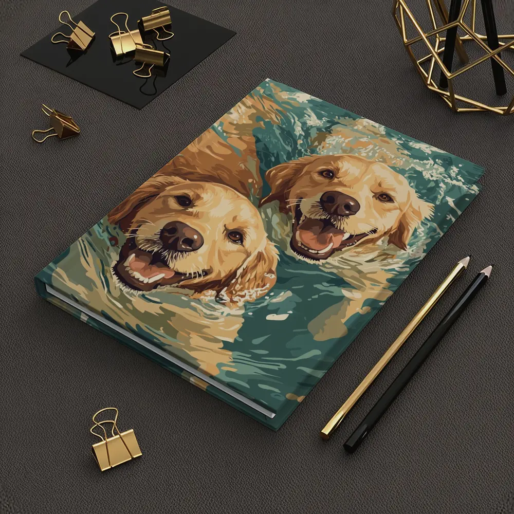 Two Golden Retrievers Swimming in Water – Notebooks