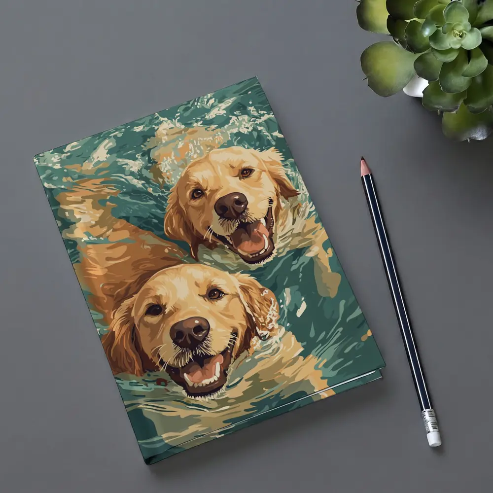 Two Golden Retrievers Swimming in Water – Notebooks