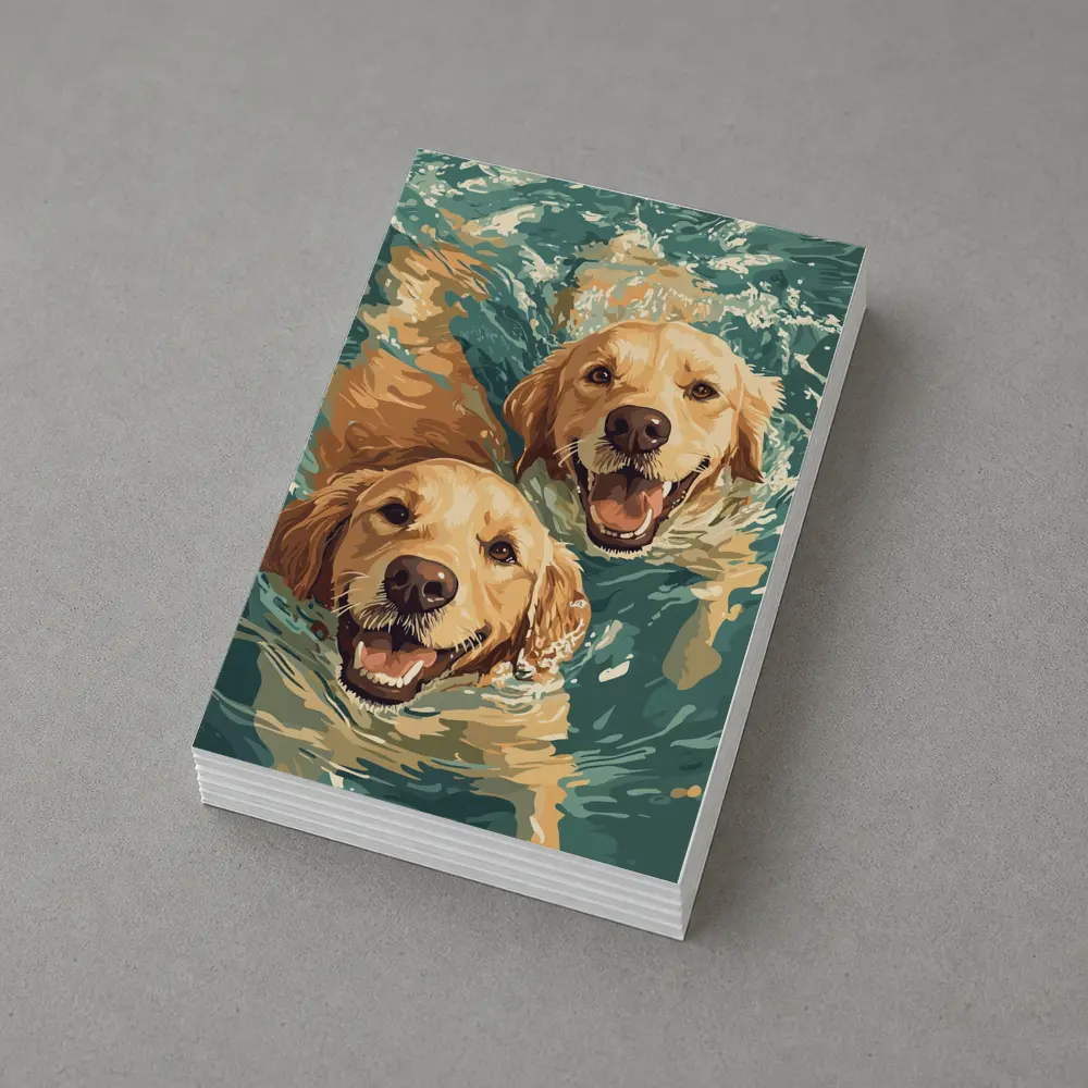 Two Golden Retrievers Swimming in Water – Postcards