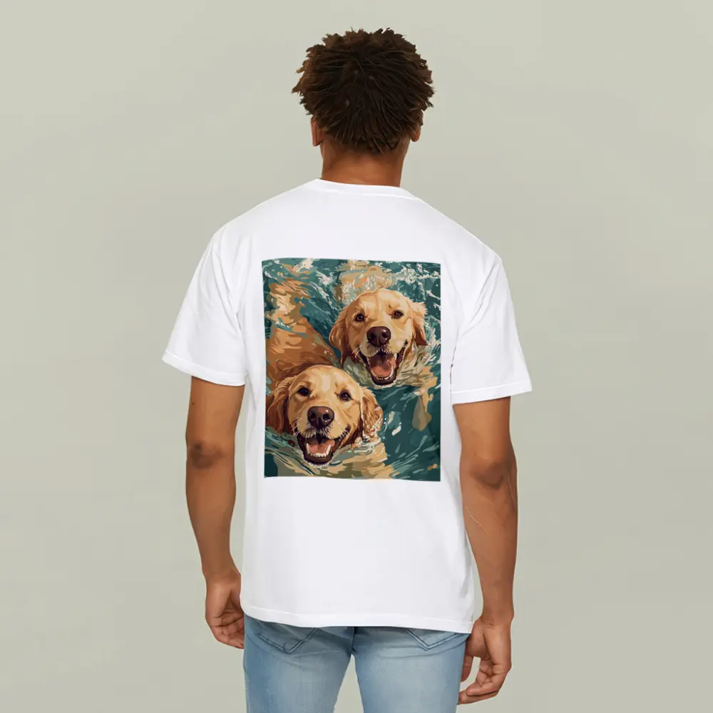 Two Golden Retrievers Swimming in Water – T-Shirts