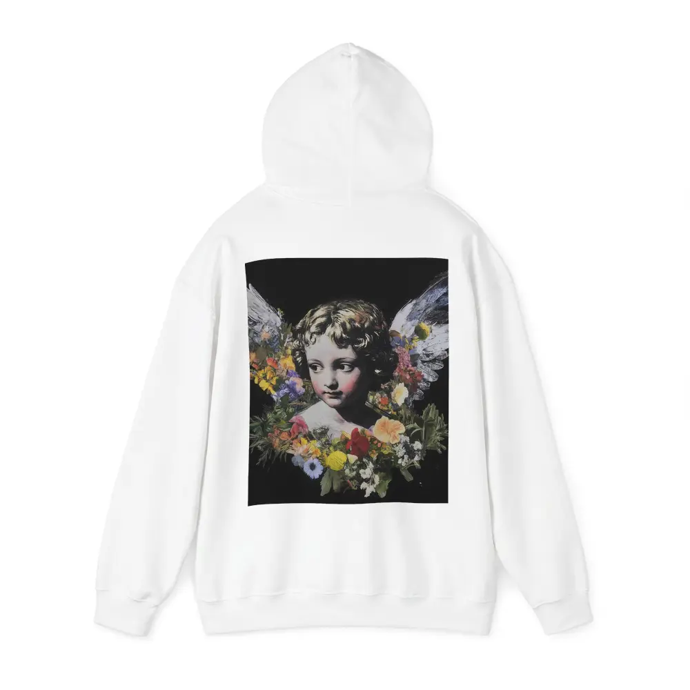 Angel Cherub Floral Wreath Black Background – Hoodies