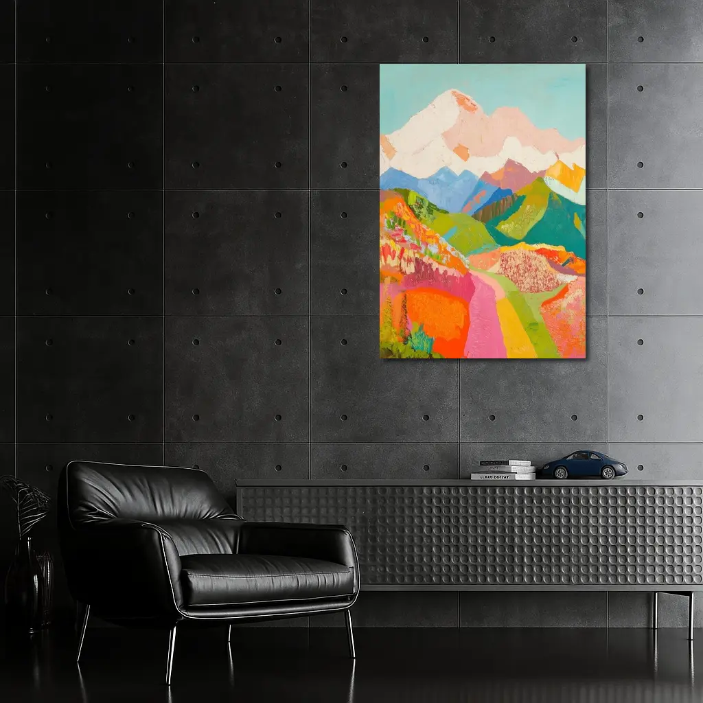 Colorful Mountain Valley Landscape Painting Art – Wall Art