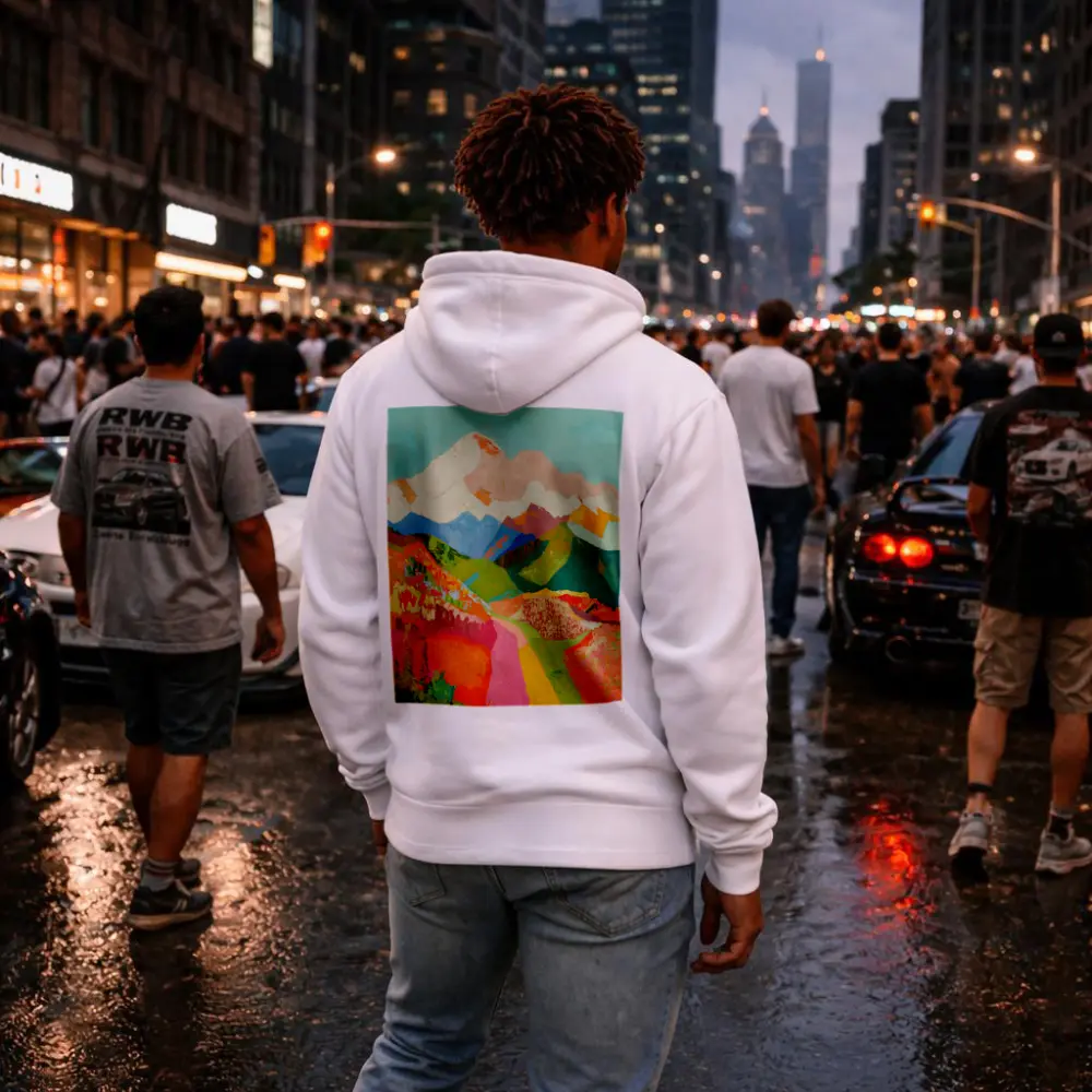 Colorful Mountain Valley Landscape Painting Art – Hoodies