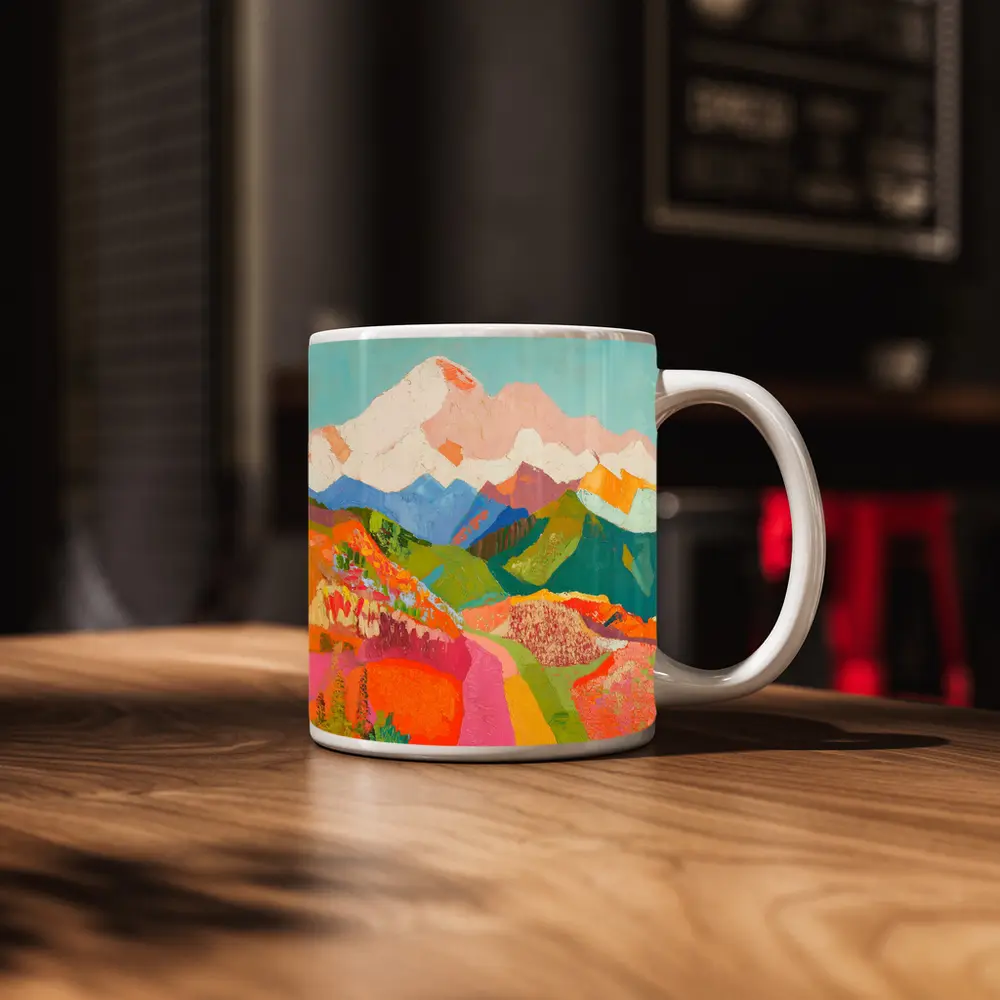 Colorful Mountain Valley Landscape Painting Art – Mugs