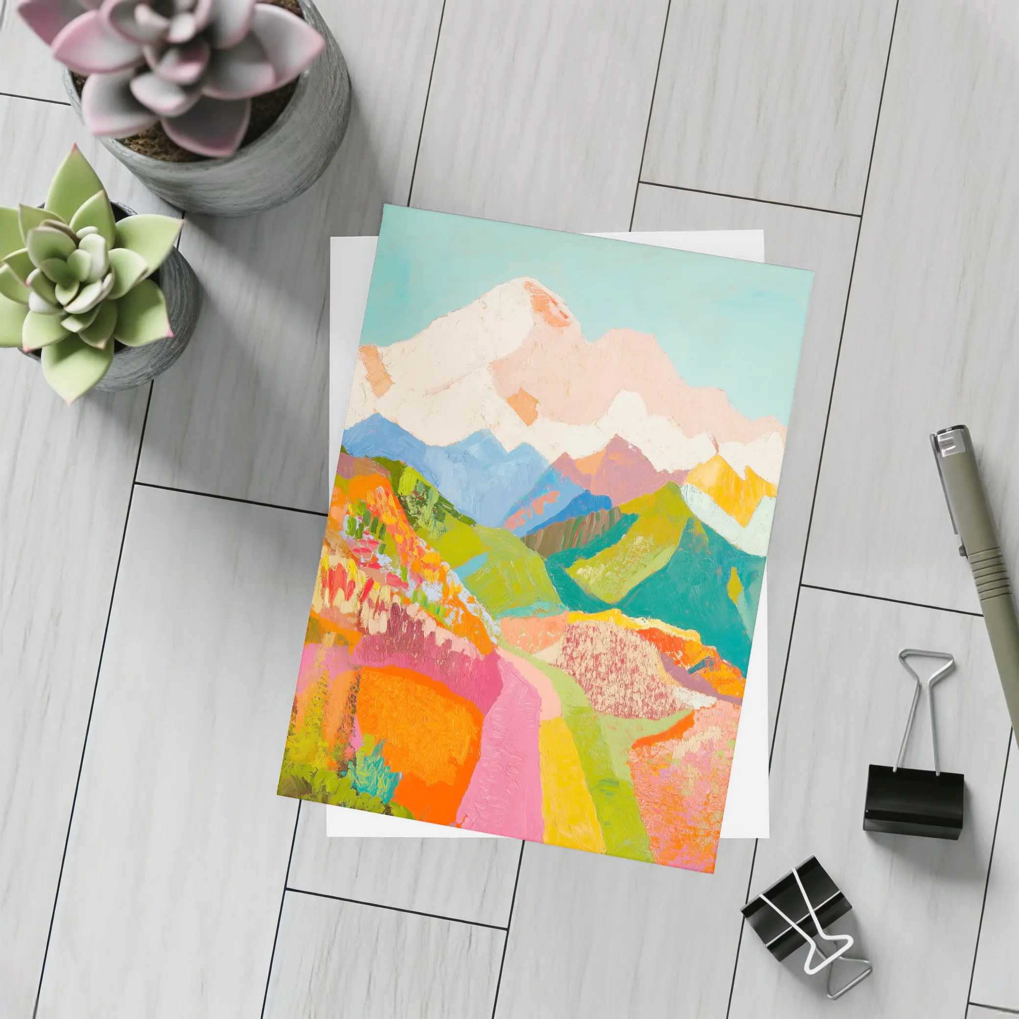 Colorful Mountain Valley Landscape Painting Art – Postcards