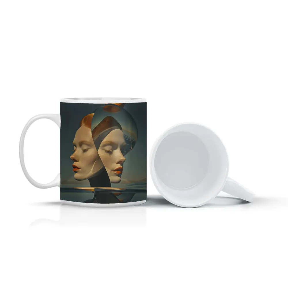 Surreal Double Face Portrait With Orange – Mugs