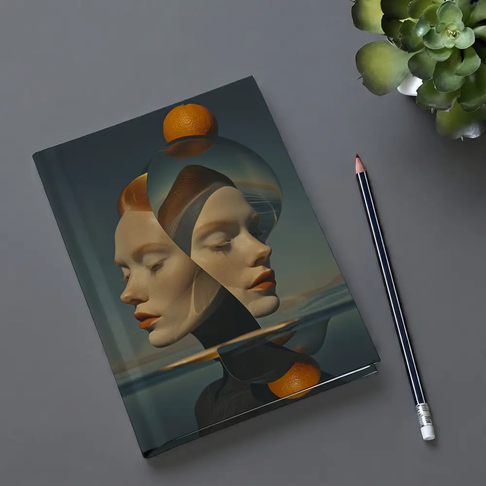Surreal Double Face Portrait With Orange – Notebooks