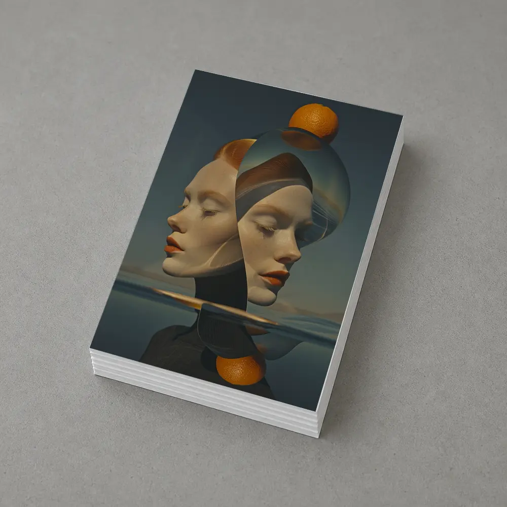 Surreal Double Face Portrait With Orange – Postcards