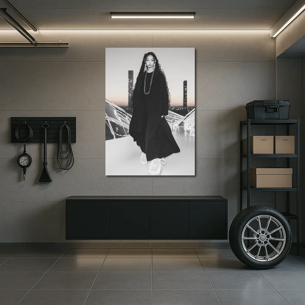 Fashion Woman Black Outfit City Night – Wall Art
