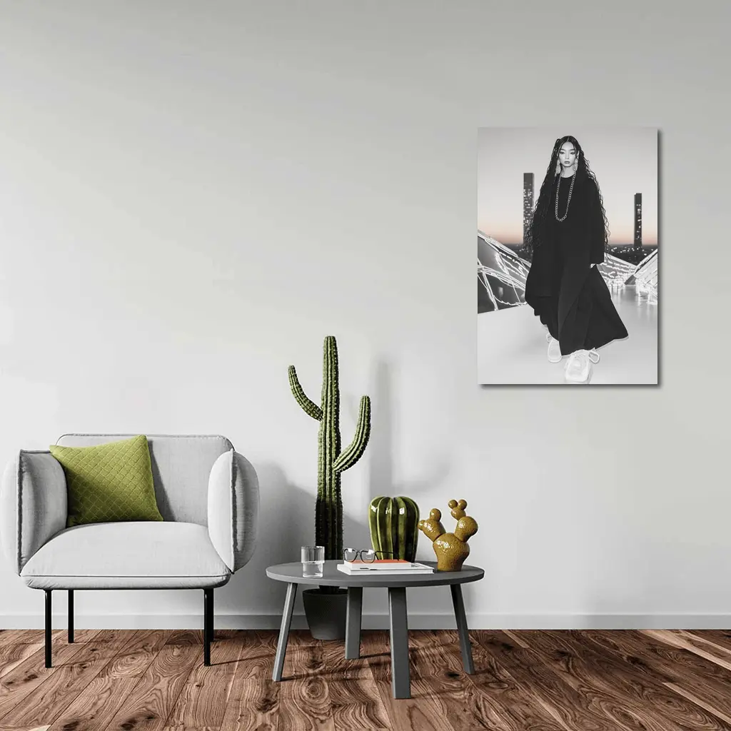 Fashion Woman Black Outfit City Night – Wall Art
