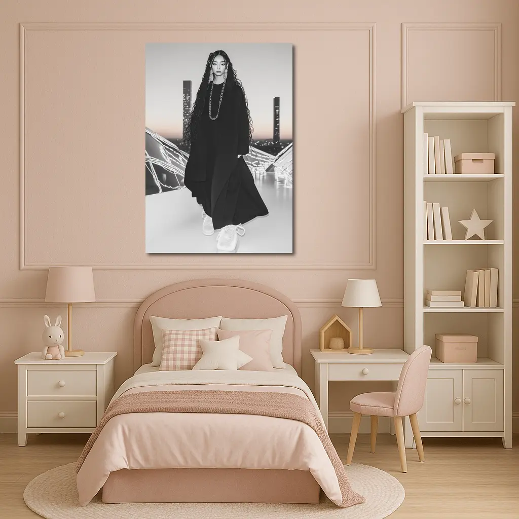 Fashion Woman Black Outfit City Night – Wall Art