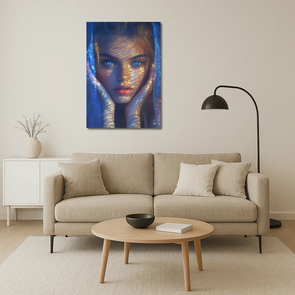 Blue Eyed Woman Golden Light Fantasy Portrait – Wall Art