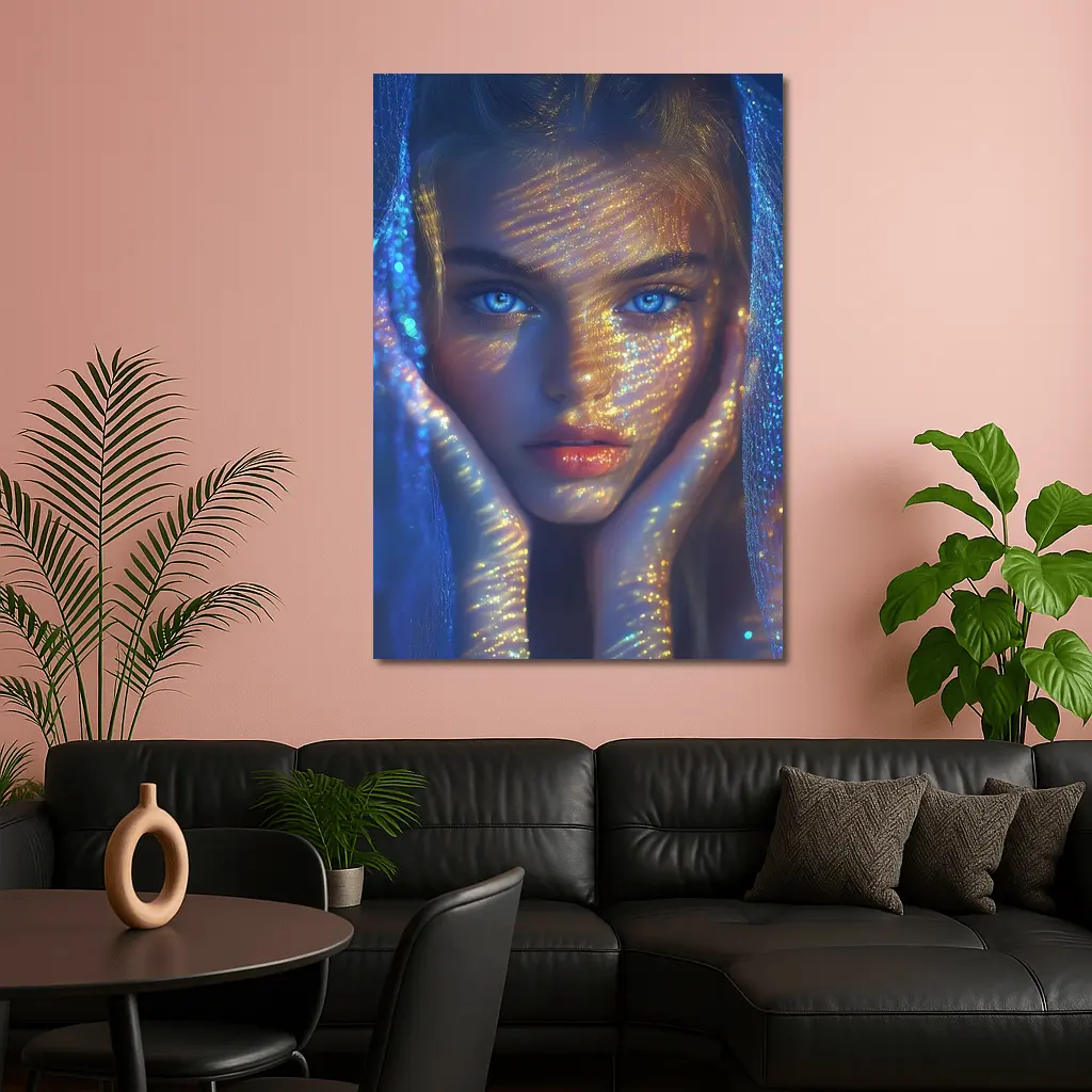 Blue Eyed Woman Golden Light Fantasy Portrait – Wall Art