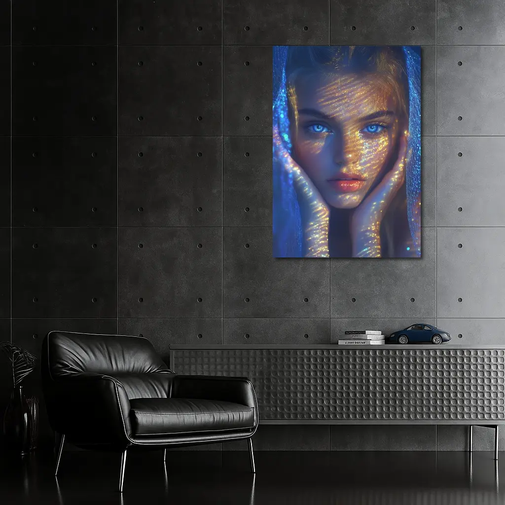 Blue Eyed Woman Golden Light Fantasy Portrait – Wall Art