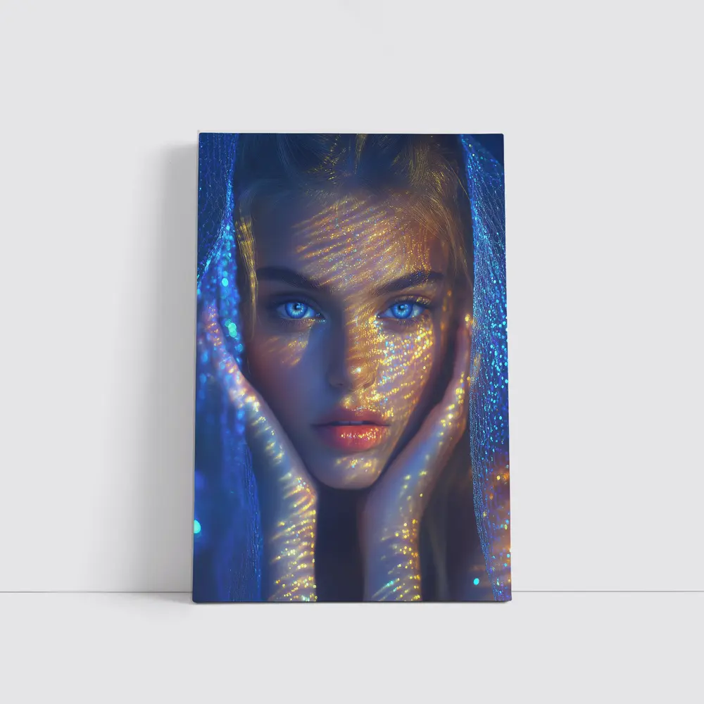 Blue Eyed Woman Golden Light Fantasy Portrait – Wall Art
