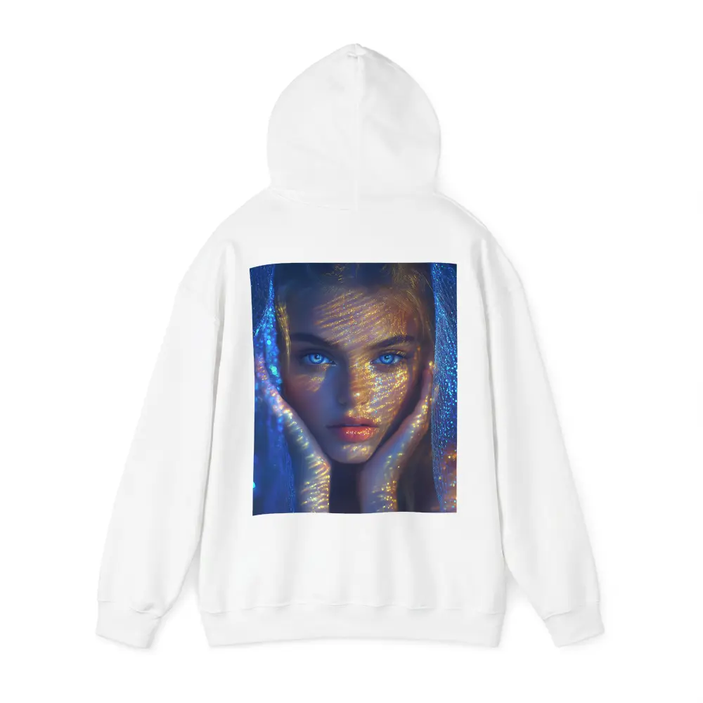 Blue Eyed Woman Golden Light Fantasy Portrait – Hoodies