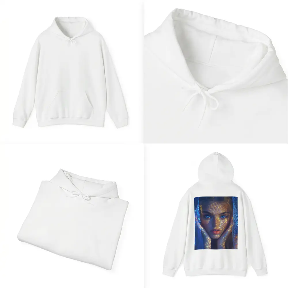 Blue Eyed Woman Golden Light Fantasy Portrait – Hoodies