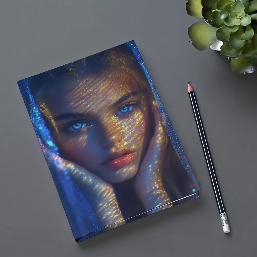 Blue Eyed Woman Golden Light Fantasy Portrait – Notebooks