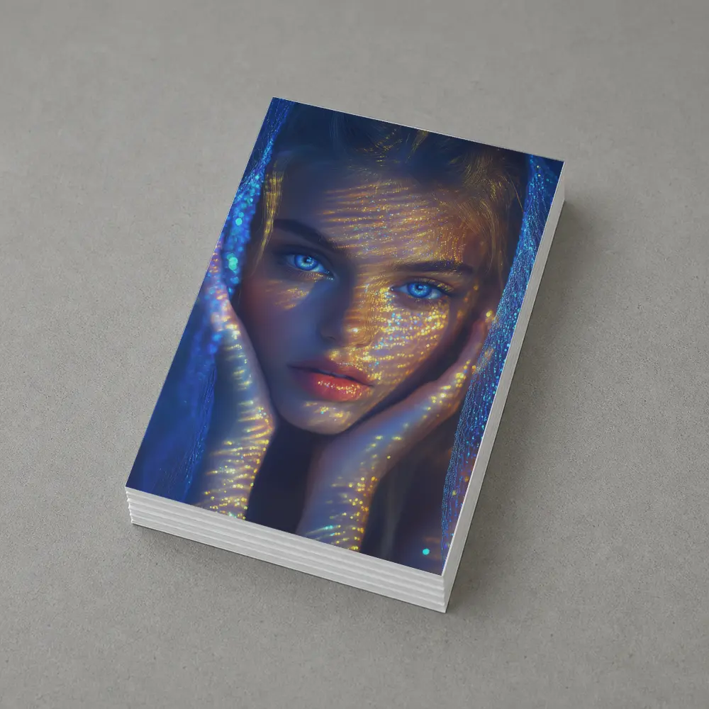 Blue Eyed Woman Golden Light Fantasy Portrait – Postcards