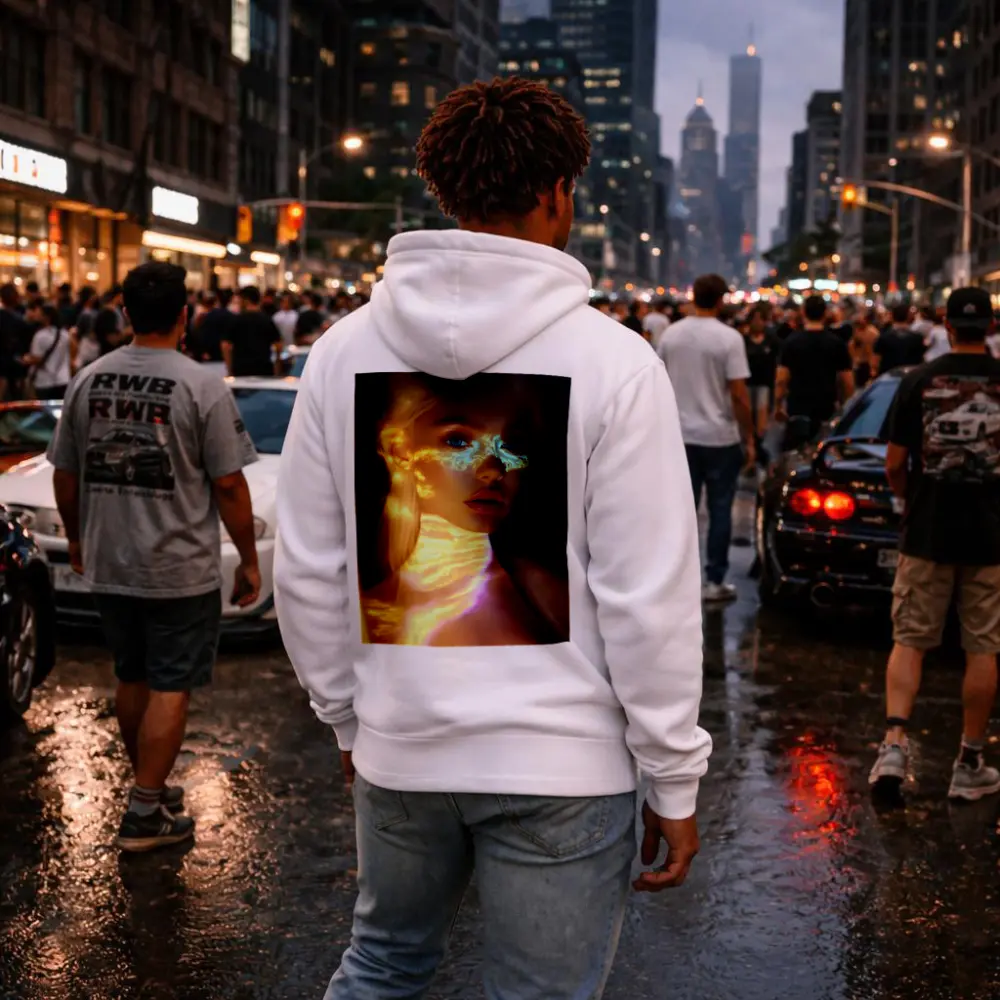 Blonde Woman Neon Light Portrait Art – Hoodies