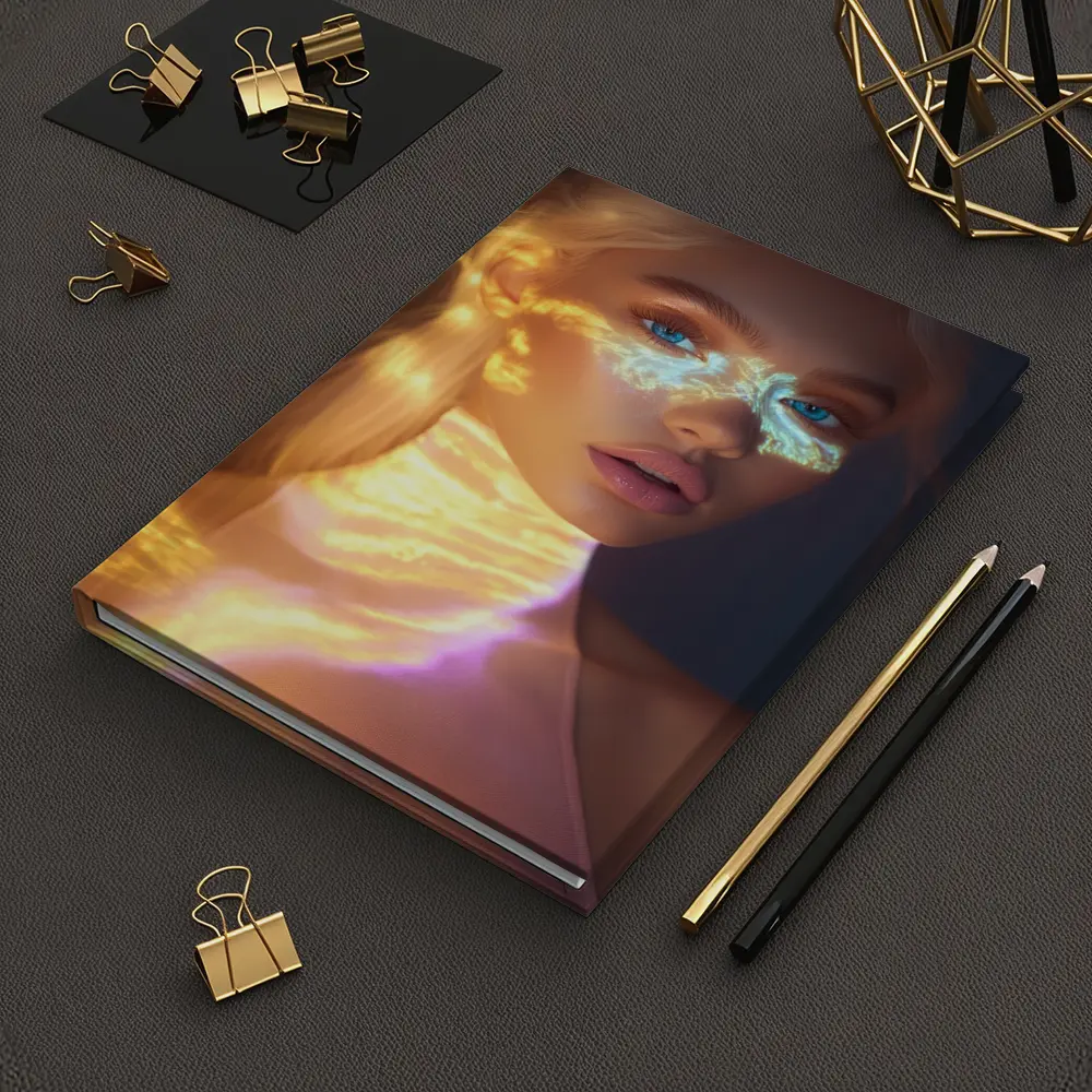 Blonde Woman Neon Light Portrait Art – Notebooks