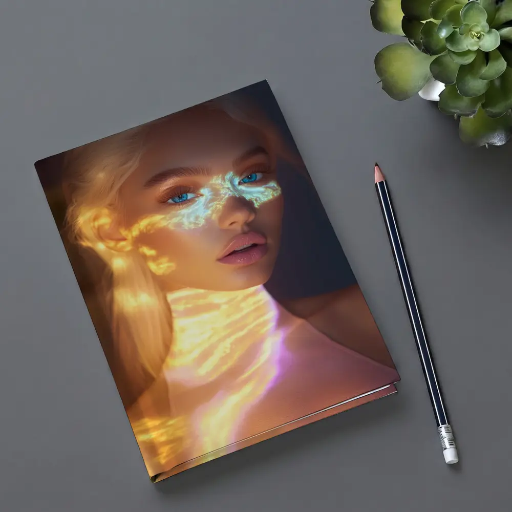 Blonde Woman Neon Light Portrait Art – Notebooks