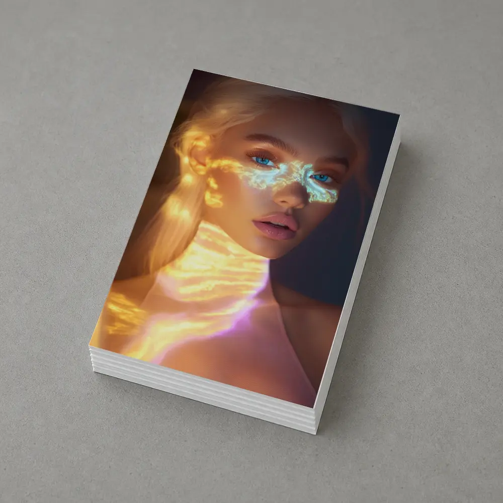 Blonde Woman Neon Light Portrait Art – Postcards