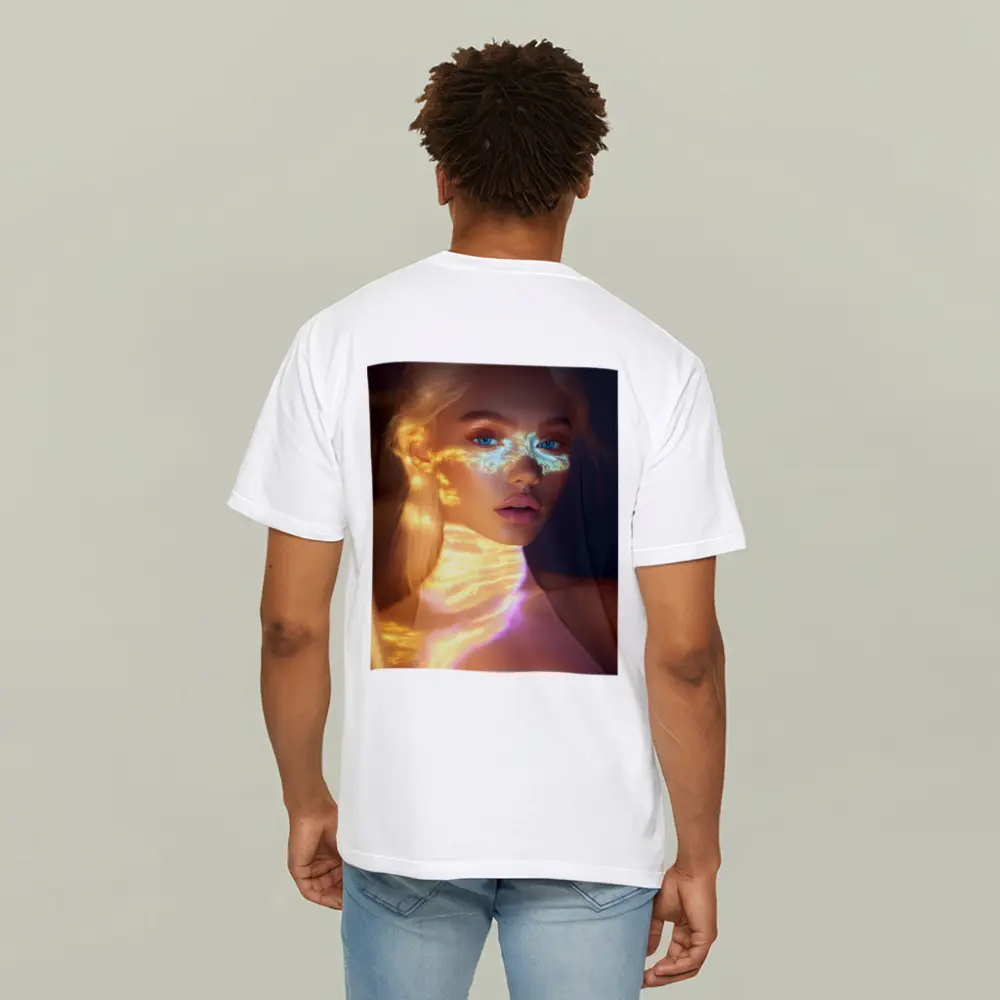 Blonde Woman Neon Light Portrait Art – T-Shirts