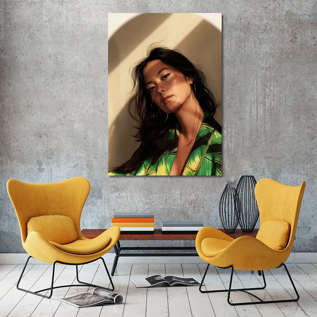 Young Woman Green Tropical Shirt Warm Light – Wall Art