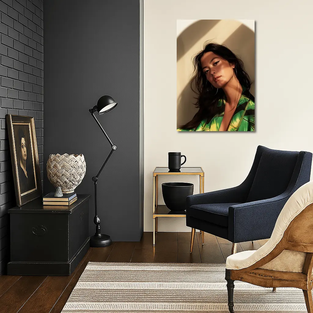 Young Woman Green Tropical Shirt Warm Light – Wall Art