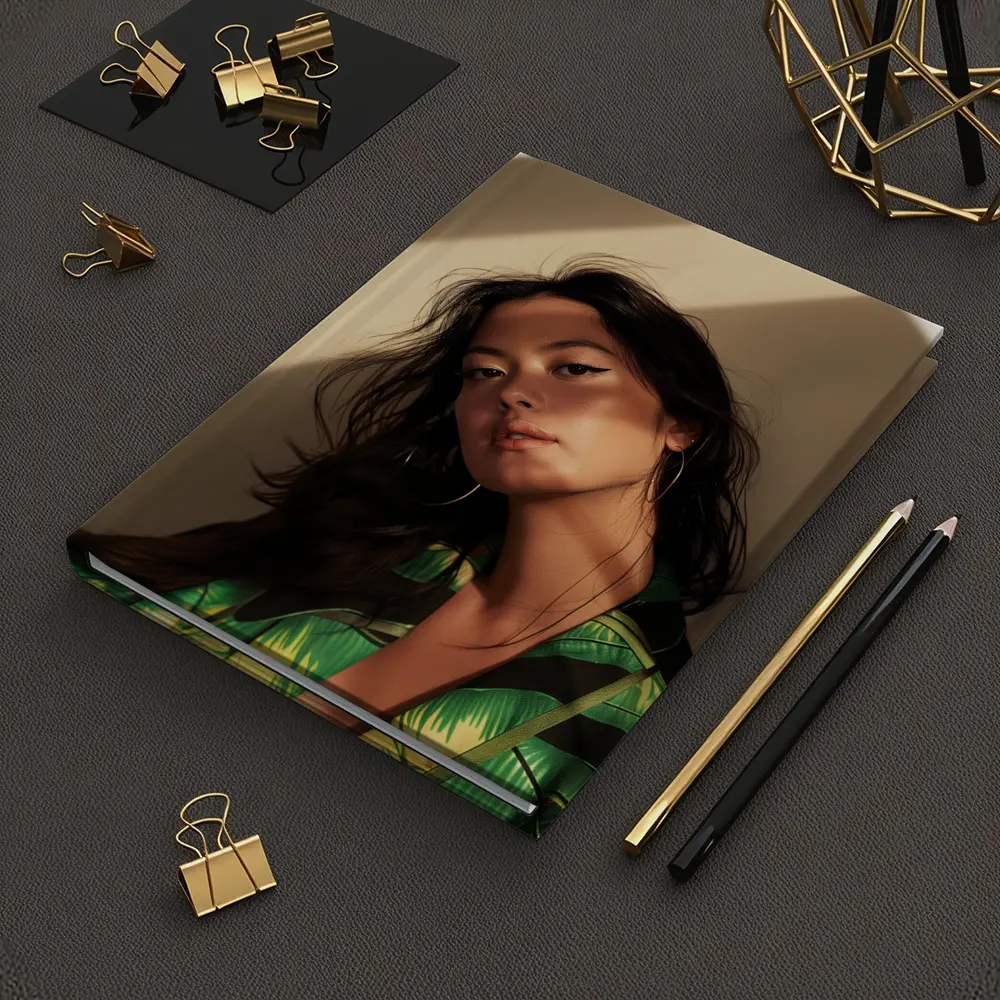 Young Woman Green Tropical Shirt Warm Light – Notebooks