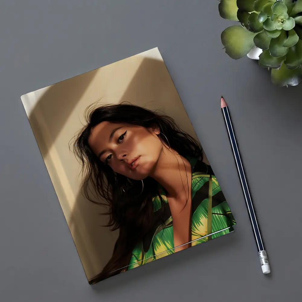 Young Woman Green Tropical Shirt Warm Light – Notebooks