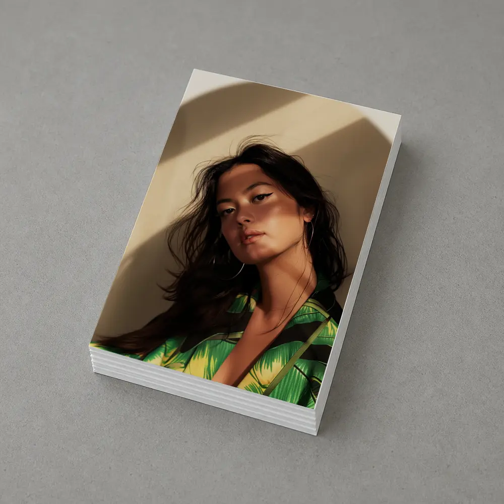 Young Woman Green Tropical Shirt Warm Light – Postcards