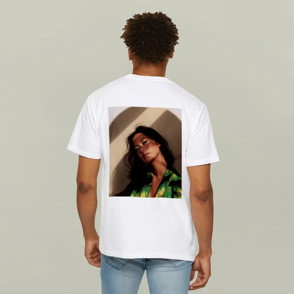 Young Woman Green Tropical Shirt Warm Light – T-Shirts