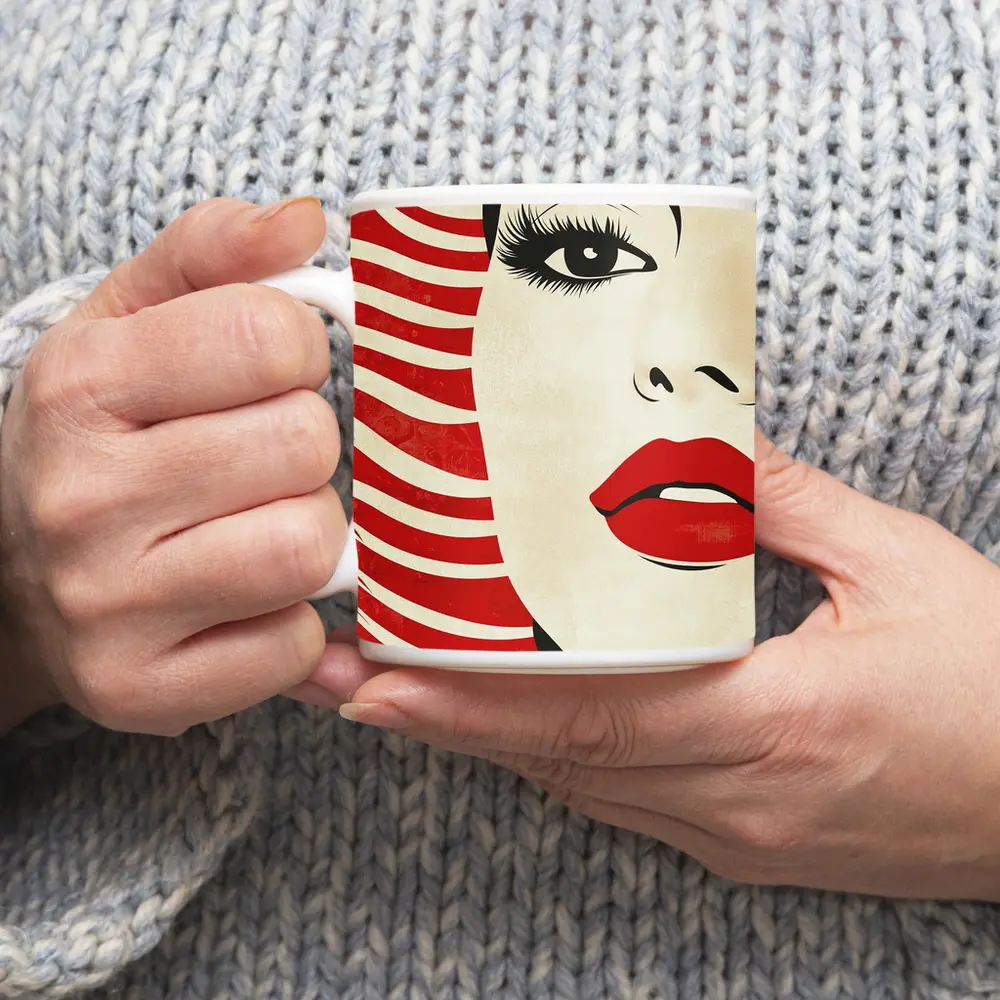 Pop Art Woman Red Lips Bold Style – Mugs