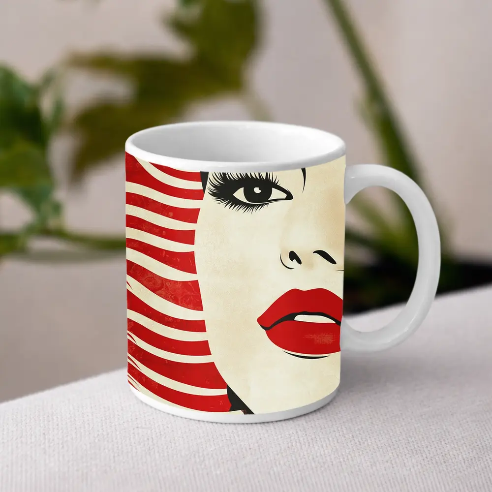 Pop Art Woman Red Lips Bold Style – Mugs