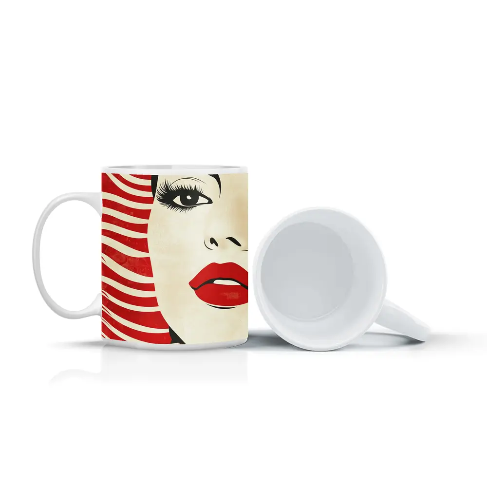Pop Art Woman Red Lips Bold Style – Mugs