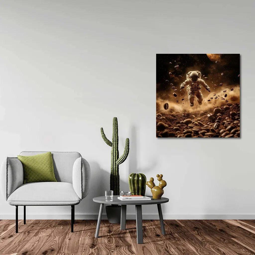 Astronaut Floating Over Coffee Beans Space – Wall Art