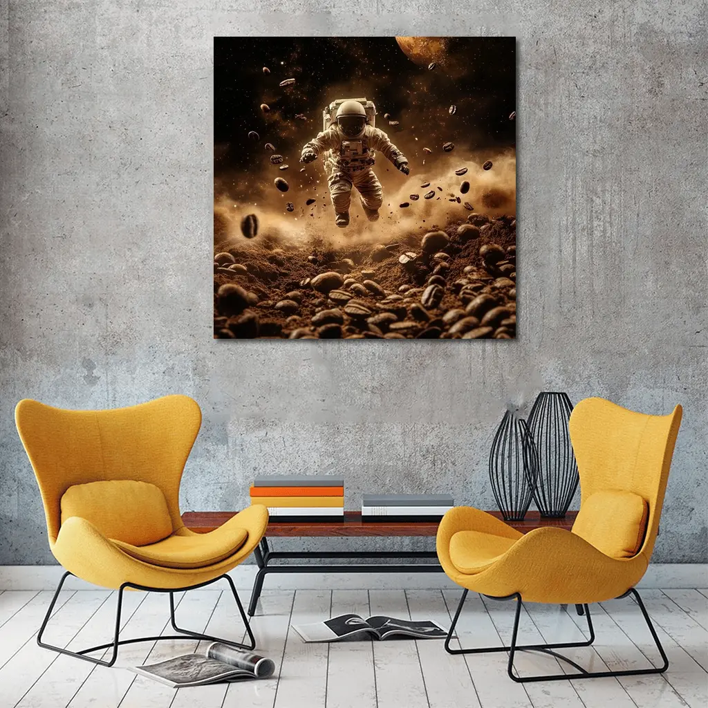 Astronaut Floating Over Coffee Beans Space – Wall Art