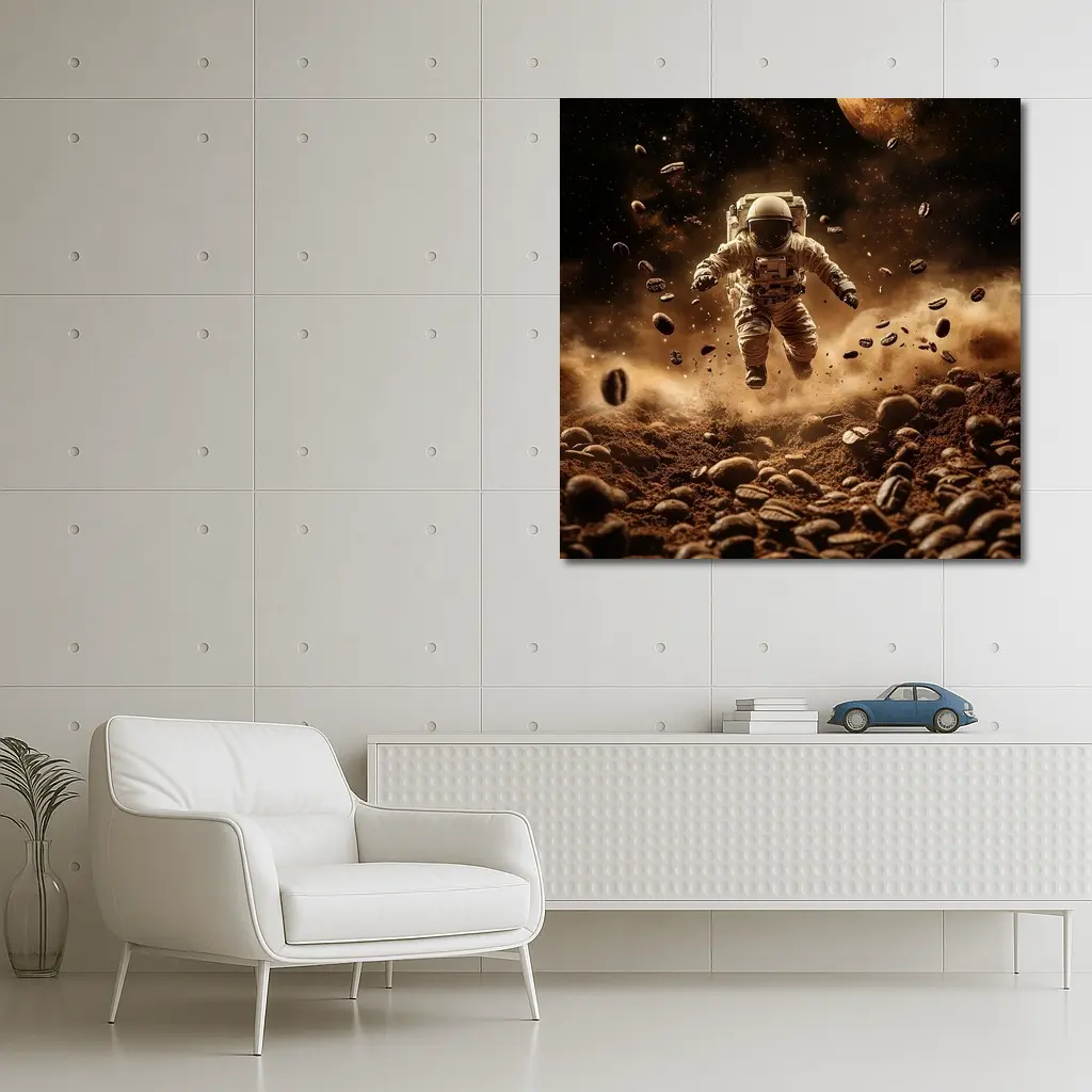 Astronaut Floating Over Coffee Beans Space – Wall Art