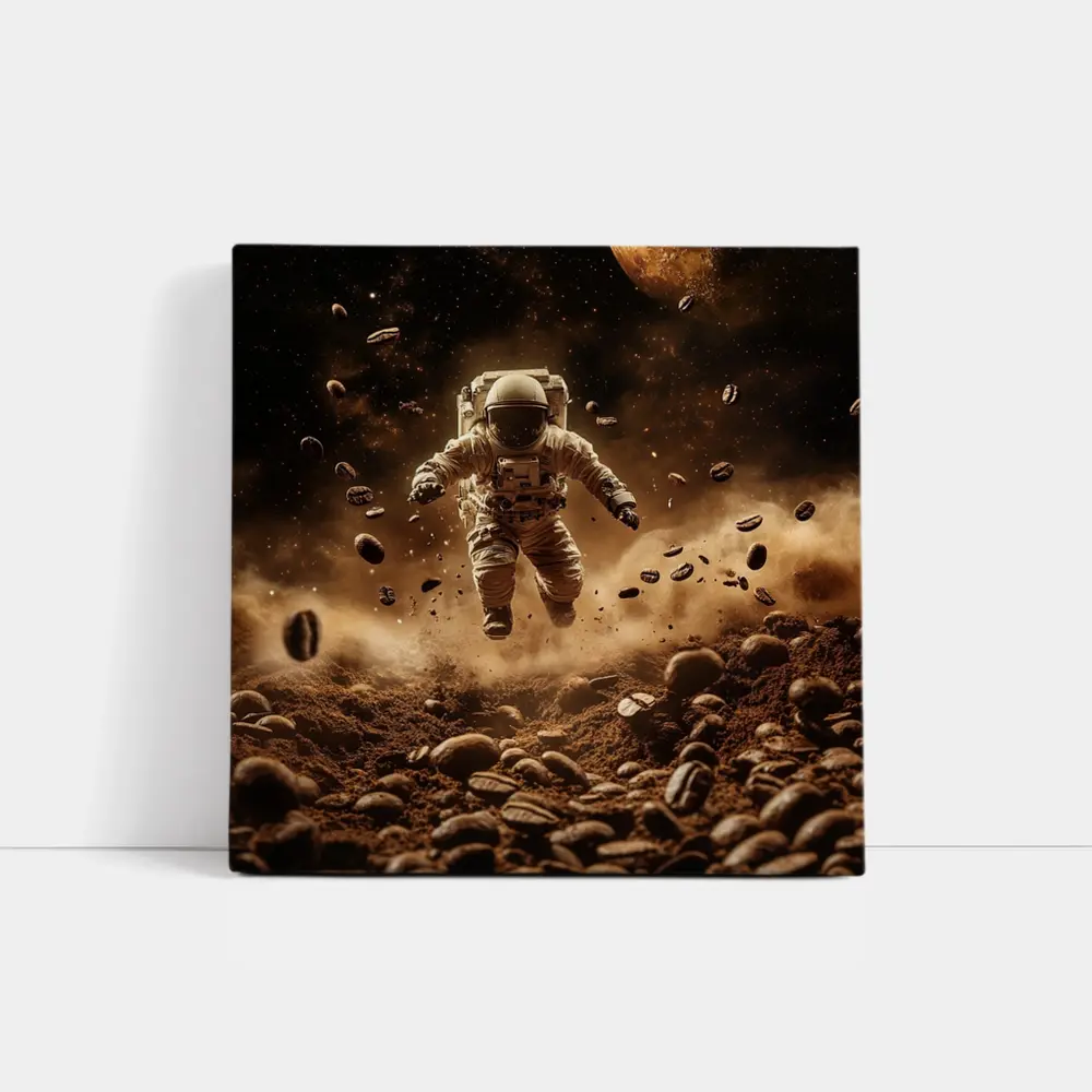 Astronaut Floating Over Coffee Beans Space – Wall Art