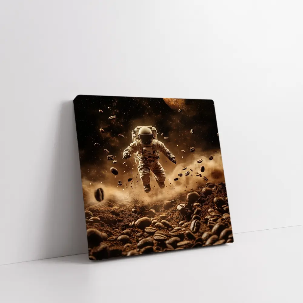 Astronaut Floating Over Coffee Beans Space – Wall Art