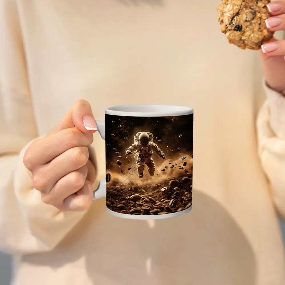 Astronaut Floating Over Coffee Beans Space – Mugs