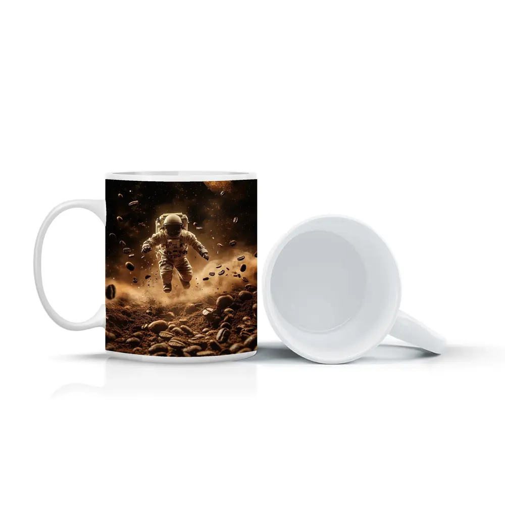 Astronaut Floating Over Coffee Beans Space – Mugs