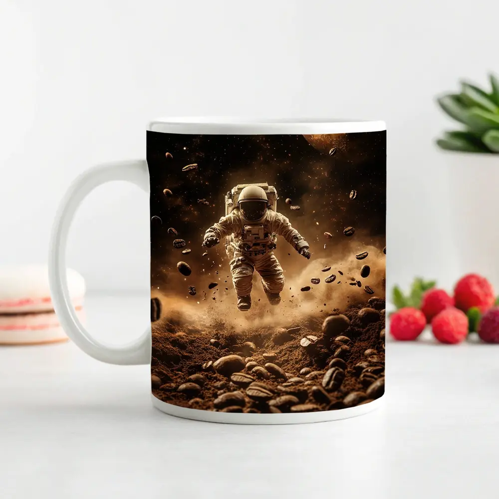 Astronaut Floating Over Coffee Beans Space – Mugs