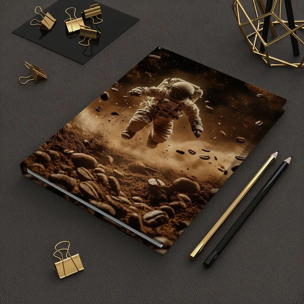 Astronaut Floating Over Coffee Beans Space – Notebooks