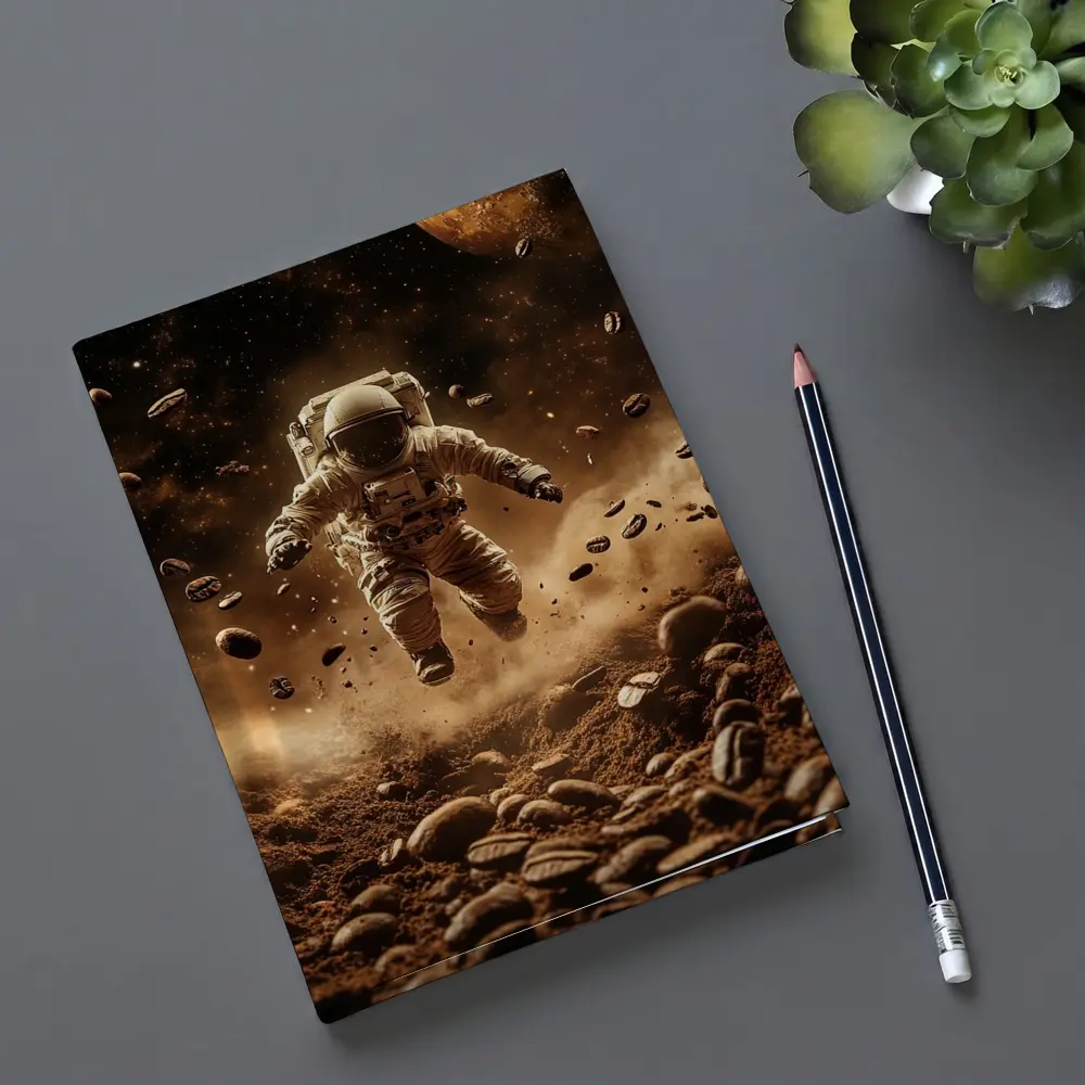 Astronaut Floating Over Coffee Beans Space – Notebooks